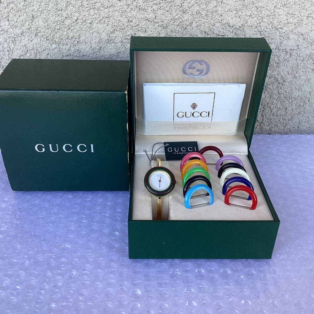 Vintage Gucci 11/12.2 Interchangeable Bezel Bangle Watch Mint Preowned Condition